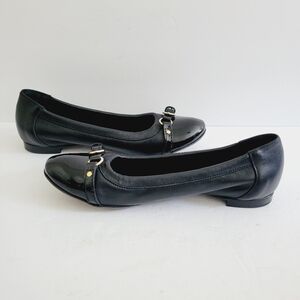 NEW AGL Monika Buckled Cap Toe Black Leather Ballet Flats